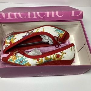 Michelle D White/Multi Floral Wedge/ Peep-toe Pumps, SZ 7.5